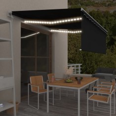 vidaXL Copertina automata cu stor&amp;amp;senzor vant&amp;amp;LED, antracit, 4x3 m foto