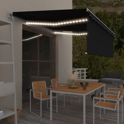 Copertină automată cu stor&amp;amp;senzor v&amp;acirc;nt&amp;amp;LED, antracit, 4x3 m foto