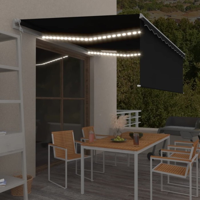 Copertină automată cu stor&amp;senzor v&acirc;nt&amp;LED, antracit, 4x3 m