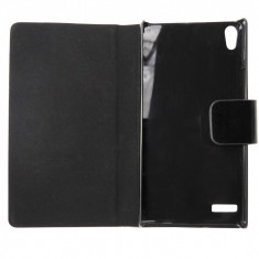 Husa tip carte cu stand neagra pentru Huawei Ascend P6