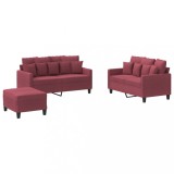 Cumpara ieftin Set canapea cu perne, 3 piese, rosu vin, material textil