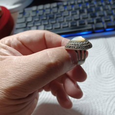 Superb inel argint vintage cu piatra lunii si marcasite