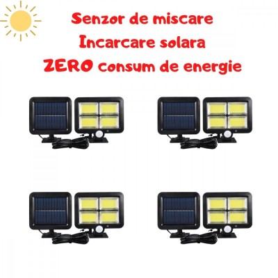 Set 4 x Proiector Solar 120 LED cu senzor de miscare 3 moduri de iluminare foto