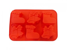 Forma silicon 6 cavitati, Tema Sarbatori de iarna, Pentru prajituri sau Briose, Rosu, 26 cm, 238COF