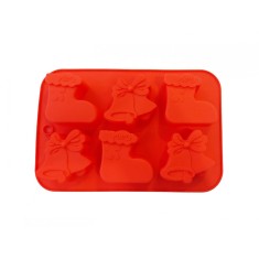 Forma silicon 6 cavitati, Tema Sarbatori de iarna, Pentru prajituri sau Briose, Rosu, 26 cm, 238COF
