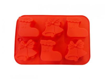 Forma silicon 6 cavitati, Tema Sarbatori de iarna, Pentru prajituri sau Briose, Rosu, 26 cm, 238COF foto