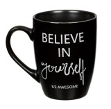 Cana New Bone cu Mesaj "Believe in Yourself", Negru Mat, 8.5 x 10.5 cm, 370 ml