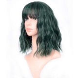 Perucă VCKOVCKO ondulată, bob scurt, sintetică pentru cosplay &ndash; amestec verde 12 inch