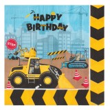 șervețele Masă Petrecere, Model Vehicule șantier, Multicolor, 33x33 cm, Set 20 Bucăți, 2 Straturi, Mesaj Happy Birthday, Oem