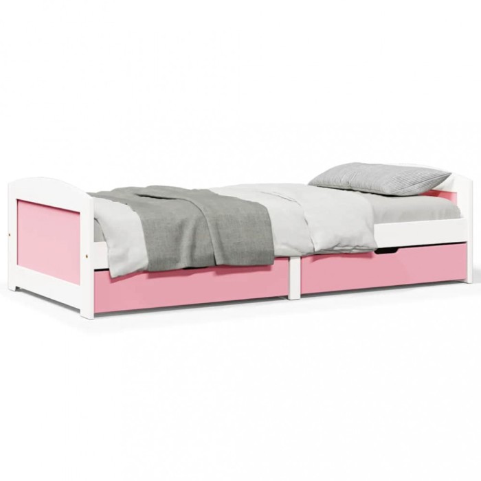 vidaXL Pat de zi cu 2 sertare fără saltea &bdquo;IRUN&rdquo; alb și roz 90x200 cm