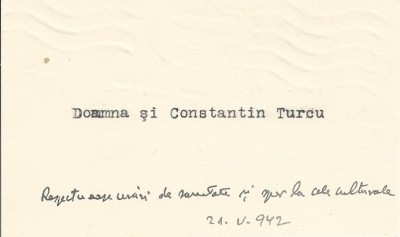 A4071N Constantin Turcu, carte de vizită, 1942 foto