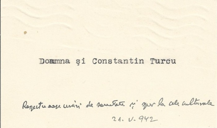 A4071N Constantin Turcu, carte de vizită, 1942