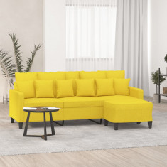 Canapea cu 3 locuri si taburet, galben deschis, 180 cm, textil GartenMobel Dekor foto