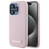 Husa iPhone 15 Pro Max Karl Lagerfeld Leather MagSafe, roz, FW Metal Plate, KLHMP15XPGMSRPP
