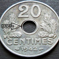 Moneda istorica 20 CENTIMES - FRANTA, anul 1942 *cod 4173 EROARE CERC= EXCELENTA