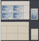 ROMANIA 1995 eroare rarisima timbru Elicopter sanitar fara Crucea Rosie si fara valoare nominala MNH in bloc de 4 cu colt de coala, Aviatie, Nestampilat