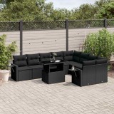 Cumpara ieftin Set canapele de grădină cu perne, 10 piese, negru, poliratan