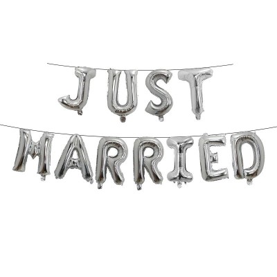 Set baloane din folie metalizata, flippy, figurine litere, model just married, tema nunta, 40 cm, baloane party, ambalaj individual, pai inclus, umfla foto