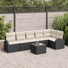 vidaXL Set de canapele pentru grădină 7 pcs Negru și alb Rattan poli