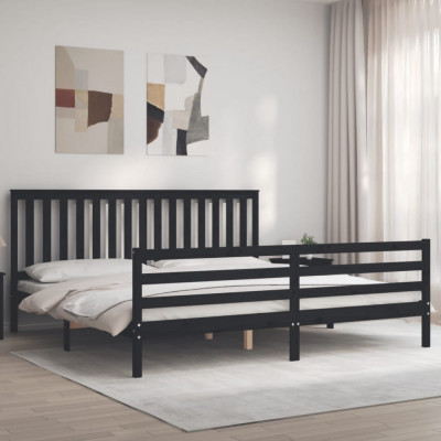 vidaXL Cadru pat cu tăblie 200x200 cm, negru, lemn masiv foto