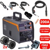 Aparat invertor sudura MIG MMA 200A + 2 role sarma flux fara gaz (KD1872+2F)