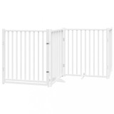 Cumpara ieftin Poarta caini pliabila cu usa 4 panouri, alb, 320 cm, lemn brad