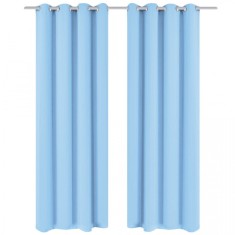 Draperii opace cu ocheți metalici, 2 buc, 135 x 245 cm, turcoaz foto