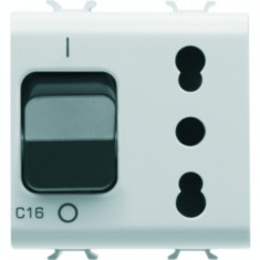 Priza cu protectie - 2P+E 16A P17/P11 - WITH Siguranta automata 1P+N 16A - 230V ac - 2 MODULES - WHITE - CHORUS.