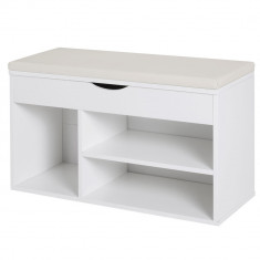 Dulap pentru Pantofi HOMCOM cu Scaun Captusit, Rabatabil cu spatiu pentru Depozitare, pentru Hol, Lemn 80x30x47cm Alb