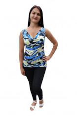 Bluza fashion de vara cu imprimeu multicolor, alb-negru-albastru foto