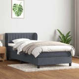 Cumpara ieftin Pat box spring cu saltea, gri &icirc;nchis, 90x210 cm, catifea