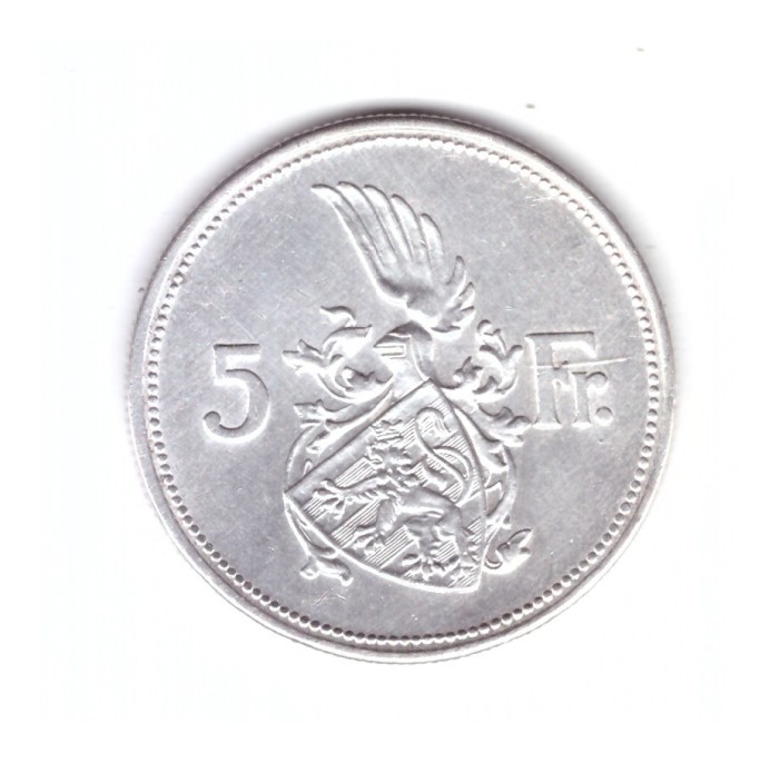 Moneda Luxemburg 5 francs/franci 1929, stare buna, curata