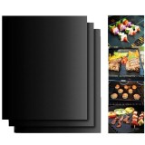 Cumpara ieftin Set 3 buc Folie din Teflon Antiaderent pentru Gatit Legume pe Gratar sau Cuptor, BBQ Grill Matt 40x33 cm, Negru, Hessa