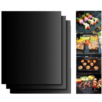 Set 3 buc Folie din Teflon Antiaderent pentru Gatit Legume pe Gratar sau Cuptor, BBQ Grill Matt 40x33 cm, Negru foto