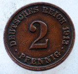 7.774 GERMANIA 2 PFENNIG 1913 E RARA, Europa, Cupru (arama)