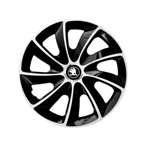 Set 4 Capace Roti potrivite jantelor de 14 inch, pentru Skoda Nou Alb-Negru, model Stig Extra Black &amp; White