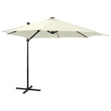 Umbrela in consola cu stalp si LED-uri, nisipiu, 300 cm