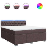 Cumpara ieftin Pat box spring cu saltea, maro inchis, 200x200 cm, textil