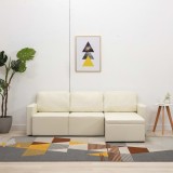 VidaXL Canapea extensibilă modulară, 3 locuri, crem, piele ecologică