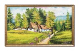 Cumpara ieftin Tablou peisaj de la munte pictat manual inramat, Amintiri din copilarie, 105x65cm ulei pe panza, rama din lemn