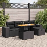 Cumpara ieftin Gossi set mobilier gradina perne 6 piese negru poliratan/lemn acacia
