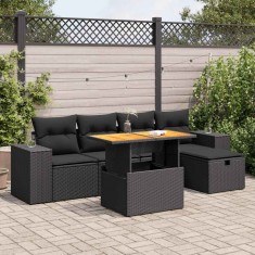 Gossi set mobilier gradina perne 6 piese negru poliratan/lemn acacia