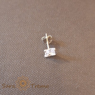 Cercel Unisex Argint 925 cu Cristal Zirconia Alb Patrat, 5 mm foto