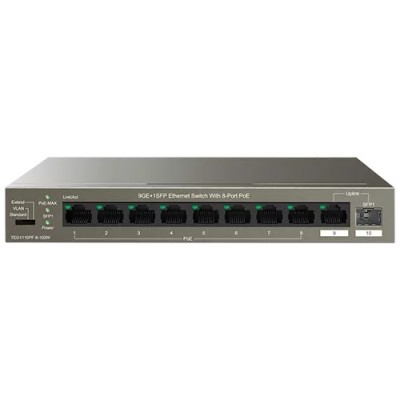 Switch 8 porturi Gigabit PoE, 1 port Uplink Gigabit, 1 port SFP Uplink Gigabit - Tenda TND-TEG1110PF-8-102W foto