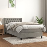 Cumpara ieftin Pat box spring cu saltea, gri deschis, 100x200 cm, catifea