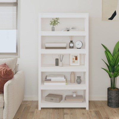 vidaXL Bibliotecă, alb, 80x35x154 cm, lemn masiv de pin foto