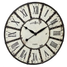 Ceas de perete VINTAGE XXL cu aplicatii din metal, analog, cifre romane, alb, TFA 60.3039.02 Children SafetyCare foto