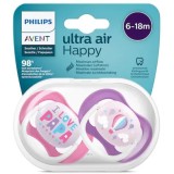 Set 2 suzete Philips Avent SCF080/04 Ultra Air, 6-18 luni, Roz/Mov