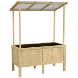 Outsunny Jardinieră &icirc;nălțată cu acoperiș, orificii de drenaj, căptușeală din material nețesut, rezistentă la intemperii, lemn de brad, 110x60x152 cm |