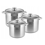 Set 3 oale din Inox cu capac sticla, 4.1l, 5.6l, 7.2l KingHoff